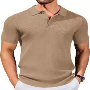 COOFANDY 남성 슬림 핏 니트 폴로 셔츠 비즈니스 경량 스웨터 캐주얼 여름 골지 텍스처 칼라 티셔츠