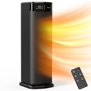 실내용 브리조메 공간 히터, 온도 조절기 및 24시간 타이머가 장착된 1500W 고속 난방 전기 90 진동 PTC 세라믹 가정용 침실 사무실용 휴대용 실내 다크 그레이