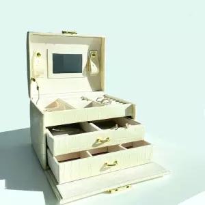 악어 가죽 3단 보석함 목걸이 반지 악세사리 보관함 FOY7+8xXU