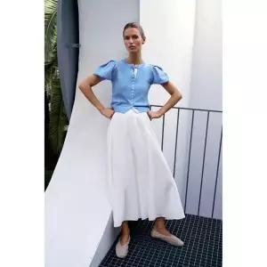 국내배송 자라 ZARA 여성 벌룬 슬리브 니트 재킷 라이트 블루 5802005406 1852203