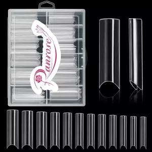 란로즈 120PCS 엑스트라 롱 네일 팁 XXL 슈퍼 하프 커버 딥 C 커브 가짜 12 사이즈 테이퍼 사각 프레스