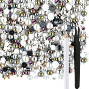 ASTARON 50g 혼합 플랫백 라인스톤 공예용 하프 펄 사이즈 3mm-10mm DIY 텀블러 머그 네일 아트 신발 의류