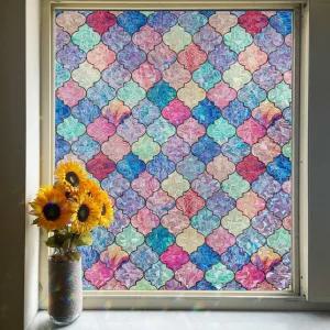 FEOMOS 스테인드글라스 창문 필름 가 없는 무지개 장식 프라이버시 홈 데코 및 열 차단용 정적 접착 유리
