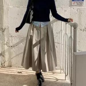 [신상오픈런]주름치마 에이라인 검정색 스판 플리츠 롱스커트 (30518519)