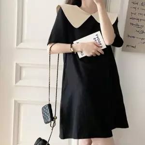 [신상오픈런]빅카라 리본 롱타이 배색 하객 반팔원피스 세미루즈핏 (30487810)