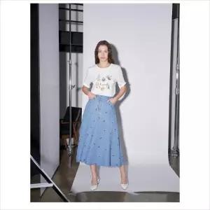 올리비아로렌 HC04 자수 포인트 데님 스커트  VVBMS5M3461