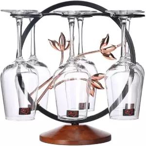 INMTIE 6-훅 메탈 와인잔 홀더 조리대 스템웨어 랙 테이블탑 보관 가중 베이스 디스플레이 스탠드