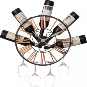 빈티크와이즈 벽걸이 시계 디자인 와인 홀더 스템웨어 랙 - 샴페인 화이트 레드 정리함을 위한 독특한 선반