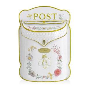 Z BellaDecor 벽걸이 외부 빈티지 우편함 외부용 금속 문 드롭 박스 앤티크 스타일 향수를 불러일으키는 매력 집 장식, 꿀벌 패턴, 흰색