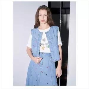 [하프클럽/올리비아로렌]올리비아로렌 HC04 자수 포켓 데님 베스트 VVBQC5M3461