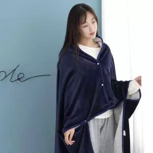 니니마켓 똑딱이단추 이중 극세사 망토 담요(100X150CM) (다크블루) . 겨울담요 캠핑용품