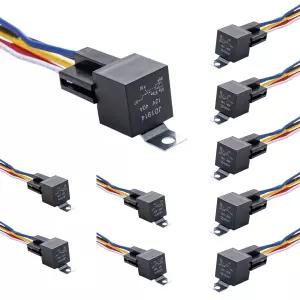 nqnqvl 10 팩 12V 40/30 암페어 5핀 SPDT 자동차 릴레이 하네스 포함 - 헤비 듀티 12AWG 구리선 트럭