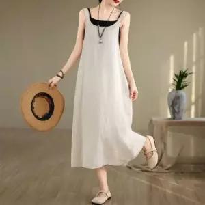 빅사이즈 린넨 셔링 뷔스티에 원피스 롱 여름 여성 박스핏 티셔츠 드레스 실내복