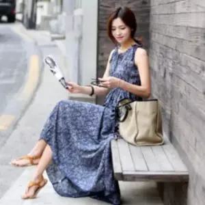 빅사이즈롱원피스 여성 여름 시폰 랩 스타일 루즈핏 롱 원피스 휴양지 바캉스룩