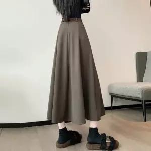 스커트 모직 추동 여성 데일룩 정장 슬림핏 중기장 기장에 도톰한 A라인 우산 DAOL4