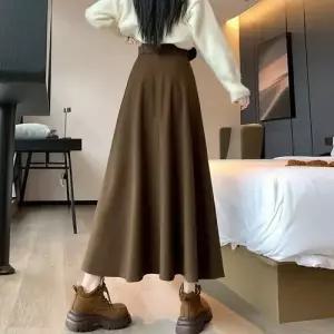 여친 치마 모직 가을 겨울 빅 정장 중기장 슬림핏 A라인 벨트 데일룩 기장에 우산 도톰한 DAOL4