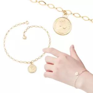 14K GOLD 엘리자베스 코인 체인 금 팔찌 발찌