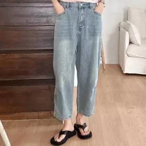 [신상오픈런]여자 파라슈트 9부 워싱 와이드 밴딩 썸머 면 청바지 (36390345)