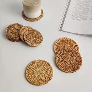 [콩심팥심]등나무 라탄 티 코스터 위스키 코스타 코스트 잔 받침 8cm 와인 우드