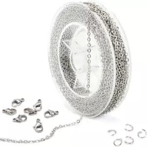 33피트 2mm 스테인리스 스틸 케이블 링크 50개의 롤 20개의 보석 가능하게 링 제작을 걸쇠와 체인 점프