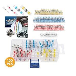 100pcs 방수 열 수축 와이어 커넥터 솔더 슬리브 버트 절연 전기 케이블 터미널 키트