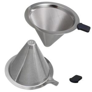 더블 메시 퍼 오버 커피 필터 세트 - 분리 가능한 손잡이가 있는 300+600 재사용 스테인리스 스틸 필터, 간편한 세척, 드립/콜드 브루/에스프레소용 2-in-1, 대부분의 V60/케멕스 브루어에 적합합니다