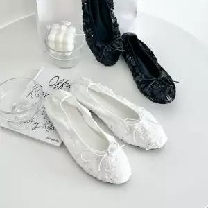 여자 블링블링 리본 발레코어룩 스팽글 봄 플랫슈즈