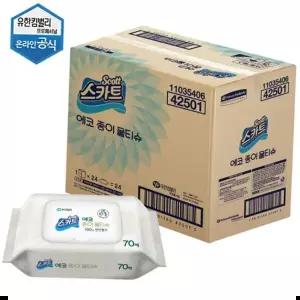 유아용품 스카트 에코 종이 물티슈 캡형 E-Pack 70매x24개입