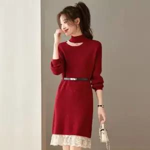 니트 원피스 치마 추동 여성용 러블리 레이스 이너로 스웨터 다올4