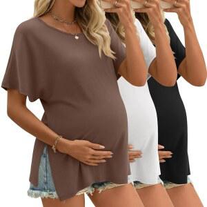 리이퍼 3팩 여성 임산부 튜닉 셔츠 여름 임신복 루즈 오버사이즈 스플릿 사이드 블라우스 상의