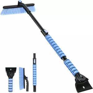 YLCVBUD 44인치 스노우 브러시 및 스 스크레이퍼 탈착식 360° 회전 소프트 브리스틀 헤드 폼 그립 자동차