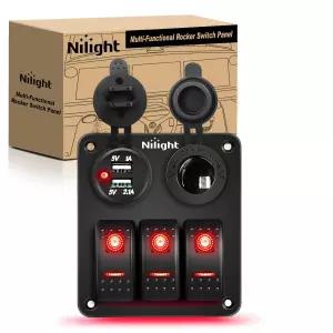 USB 충전기와 시가 라이터 레드 나이트 글로우 스티커가 있는 Nilight 3 갱 로커 스위치 패널 n자동차 Rvs
