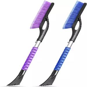 차량용 27인치 얼음 스크레이퍼 및 브러시 폼 그립 분리형 SUV 트럭 지프 스노우 - 퍼플 블루 2팩