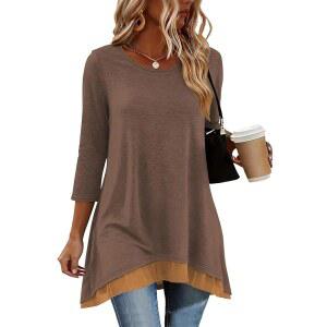 포에츠키 여성 소매 튜닉 상의와 레깅스 레이어드 쉬폰 캐주얼 셔츠 포켓 포함