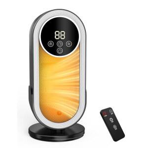 실내용 공간 히터, 온도 조절기와 리모컨이 장착된 소형 휴대용 전기 12시간 타이머, 3가지 모드, 1500W PTC 세라믹 히터 사무실 침실용 빠른 안전