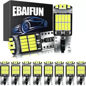 EBAIFUN T10 194 LED 전구 화이트 6000K 12V 초밝은 W5W 168 175 2825 자동차 실내 독서 지도 돔 제공 도어