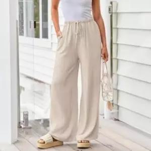 [신상오픈런]여성용 클래식 무지 린넨 코튼 밴딩 와이드 바지 (39633133)