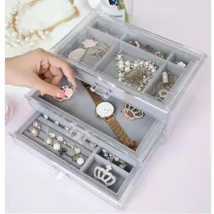 [제이프로젝]키밍 악세사리 보석함 3단 투명 귀걸이 반지 목걸이 미니 시계 케이스