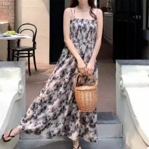 쉬폰 플라워 롱 원피스 뷔스티에