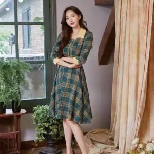 개화기원피스 미스개화기 그린 체크 벨트 원피스 레트로 복고의상