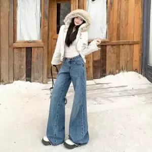 여성 빈티지 슬리퍼 와이드 청바지 트렌디 아이템 편안한 워싱데님 나팔바지 HT4