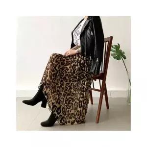 네모엔룩 호피쉬폰 플리츠 레오파드 주름 밴딩 롱 쉬폰 스커트