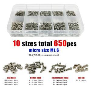 650피스 304 스테인레스 블랙 합금강 알렌 육각형 소켓 헤드 캡 버튼 플랫 카운터 싱크 나사 볼트 마이크로