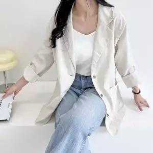 여성 2컬러 여름 오버핏 면 린넨자켓 캐주얼룩 출근룩_20361925_667501
