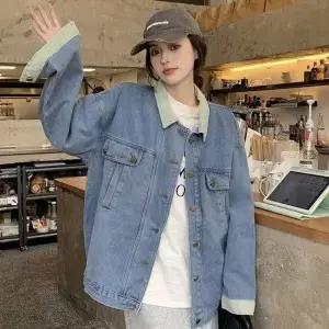 여성 카라 소매 포인트 루즈핏 캐주얼 배색 청자켓_20361597_667501