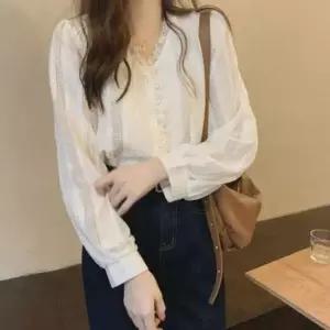 [옷은날개] 펀칭 프릴 레이스 블라우스 1P 데일리 긴팔 하객룩