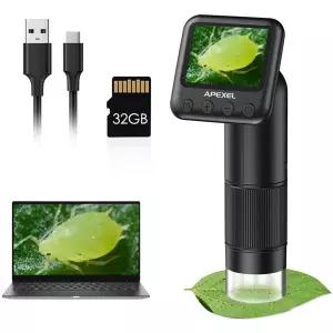 호환  APEXEL 휴대용 디지털 현미경 조정 조명 동전 전자 돋보기 카메라 2 인치 LCD 스크린 800X