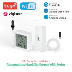 외부 프로브가 Tuya 온도 습도 센서 냉장고 용 스마트 홈 WiFiZigbee 물 풀 조절기 알람