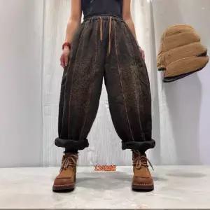 바지 여성용 빈티지 겨울 청바지 배기핏 빅 기모 러블리 밴딩 다올4