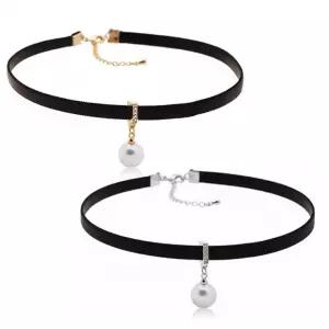초커 골드 가죽 모던 진주 지르코니아 실버 길이조절